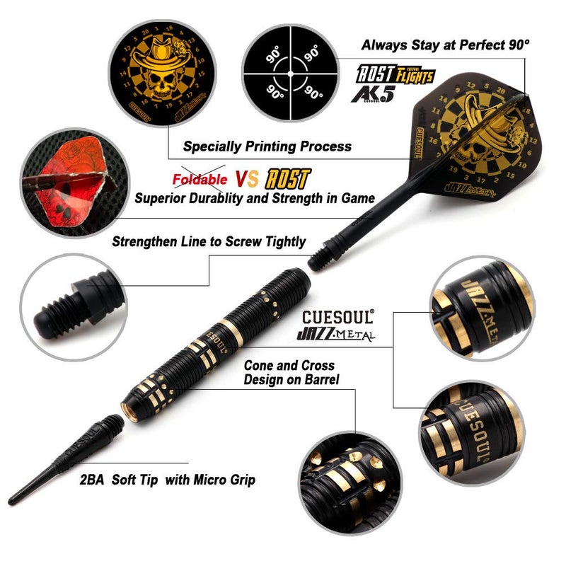 CUESOUL Jazz - Soft Tip Darts Set 19 Grams with 6pcs AK5 Plastic Integrated Flights & 36pcs Plastic Tips for Electronic Dart Board - Image 3